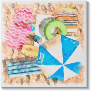 Summer Beach 17x17 Stretched Over Wood, Canvas Art Print, Design/Alonzo Saunders